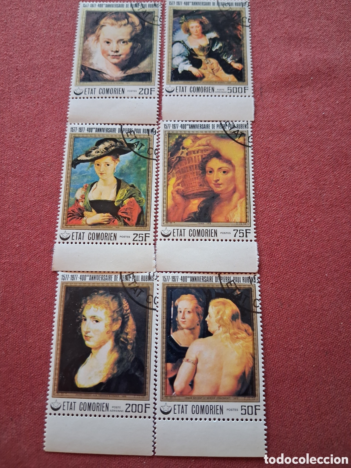 Briefmarken: Sello (2series) Comoras mtdo 1977. 400Aniv nacimiento Rubens. Pinturas. Arte. Mujer.