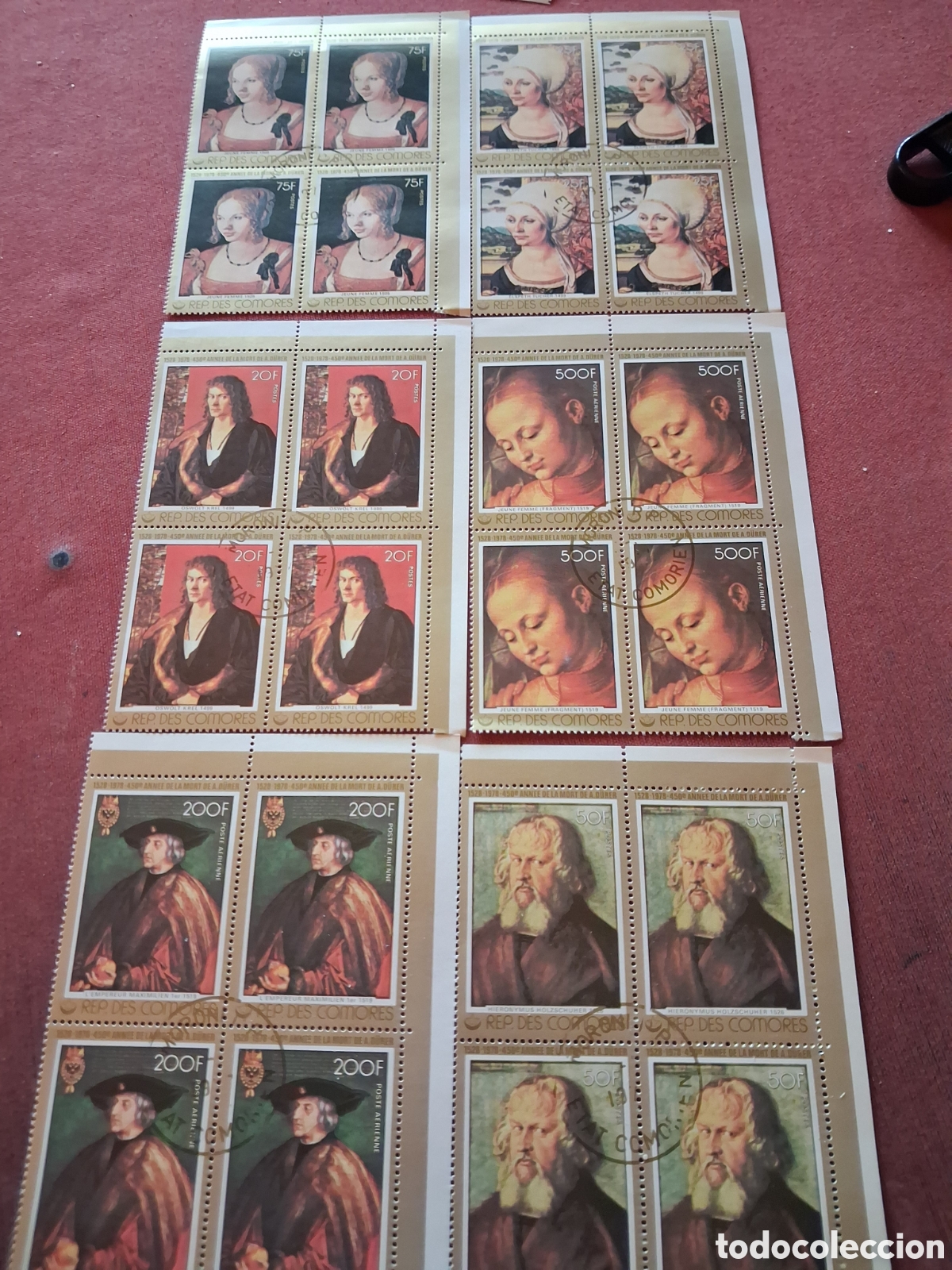 Sellos: Sello (2series) Comoras mtdo 1978. 450Aniv muerte Albrecht Durer. Pintura. Arte. Maximiliano. Mujer.