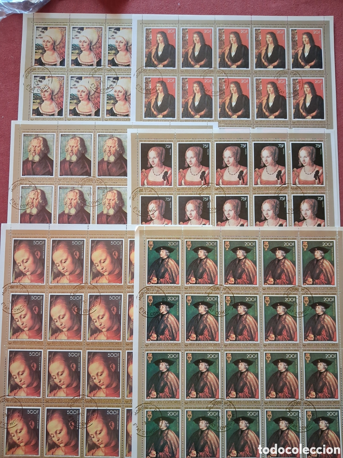 Sellos: Sello, Plietos (2series) Comoras mtdo 1978. 450Aniv muerte Albrecht Durer. Pintura. Arte.