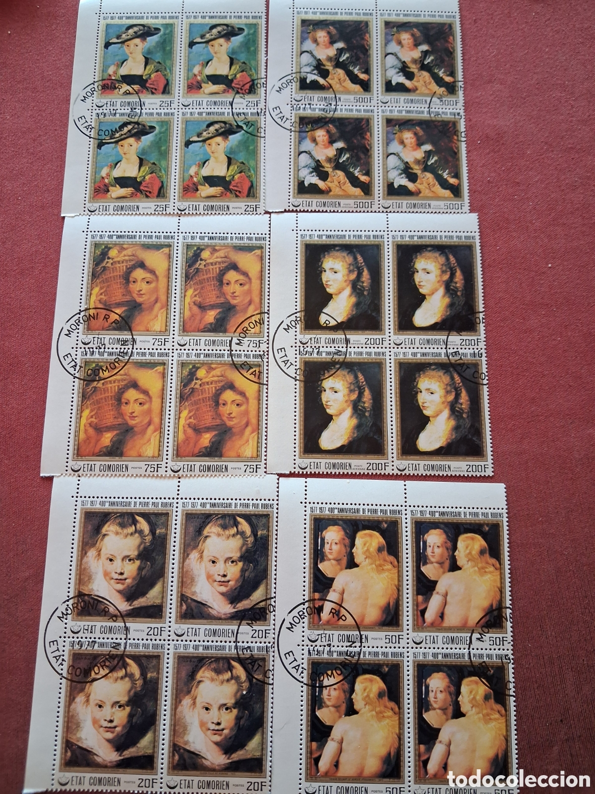 Sellos: Sello (2series) Comoras mtdo 1977. 400Aniv nacimiento Rubens. Pinturas. Arte. Mujer.