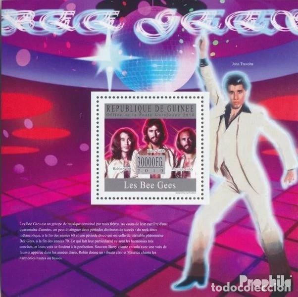 Sellos: Guinea 2010 HB Ivert 1092 *** M&uacute;sica - BEE GEES Grupo de M&uacute;sica POOP Brit&aacute;nico