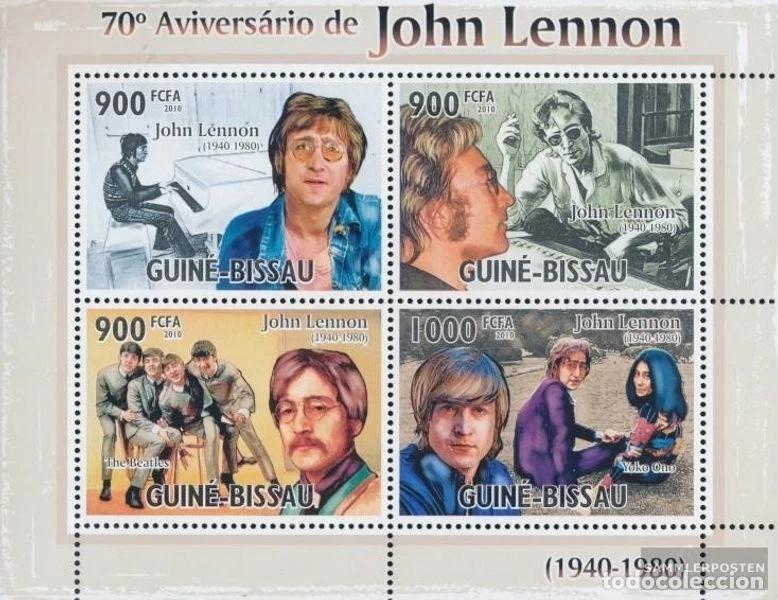 Sellos: Guinea Bissau 2010 HB Ivert 3609/12 *** M&uacute;sica - 70&ordm; Aniversario de la Muerte de JOHN LENON