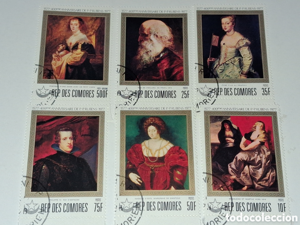 Sellos: Sello Comoras mtdo 1978. Pinturas. 400Aniv nacimiento Rubens. Arte. Perro. Felipe IV. Nobleza
