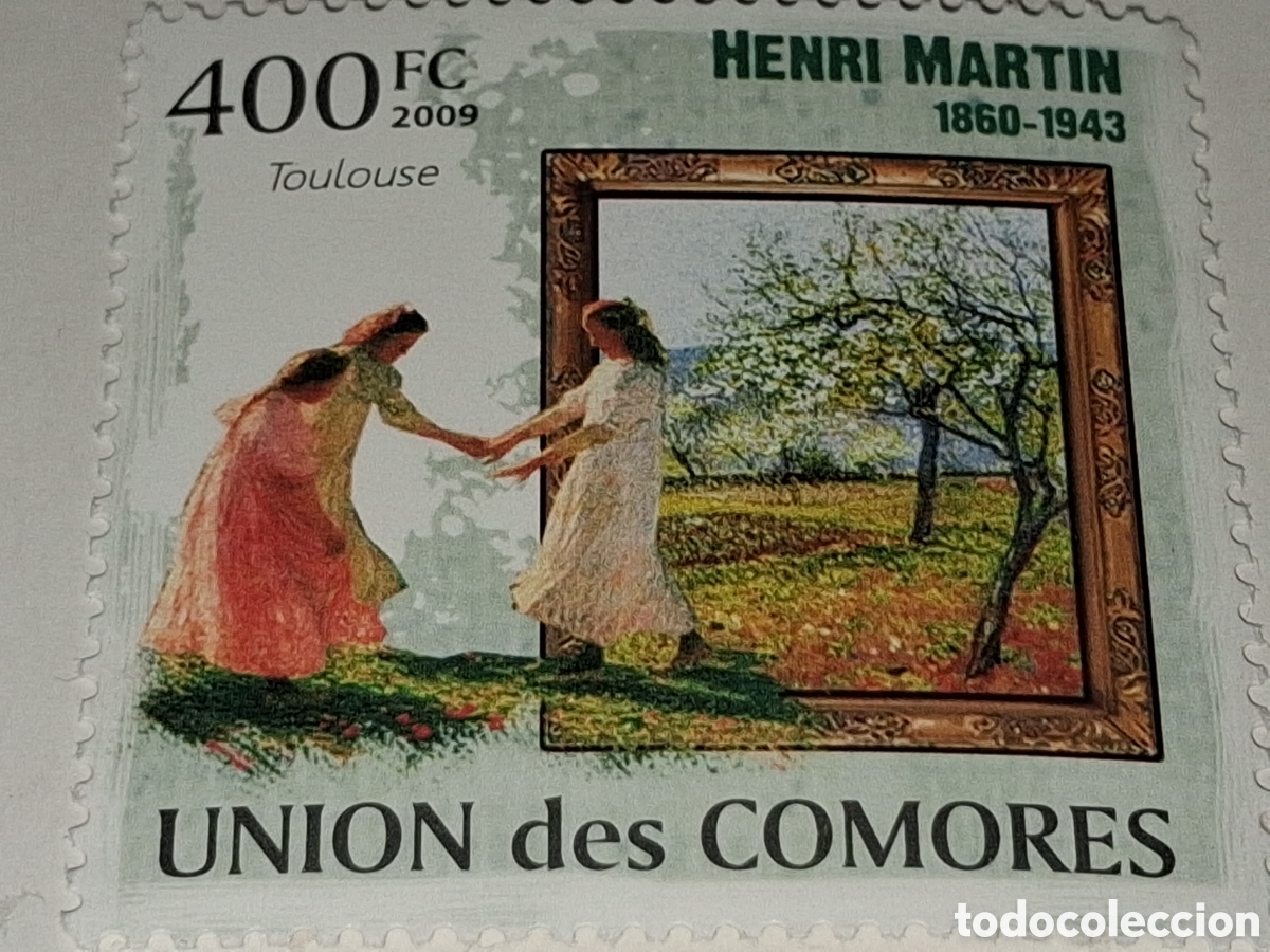 Sellos: Sello Comoras nuevo 2009. Arte. Pintura. Henri Martin. Naturaleza. Arboles. Ni&ntilde;a. Flora.