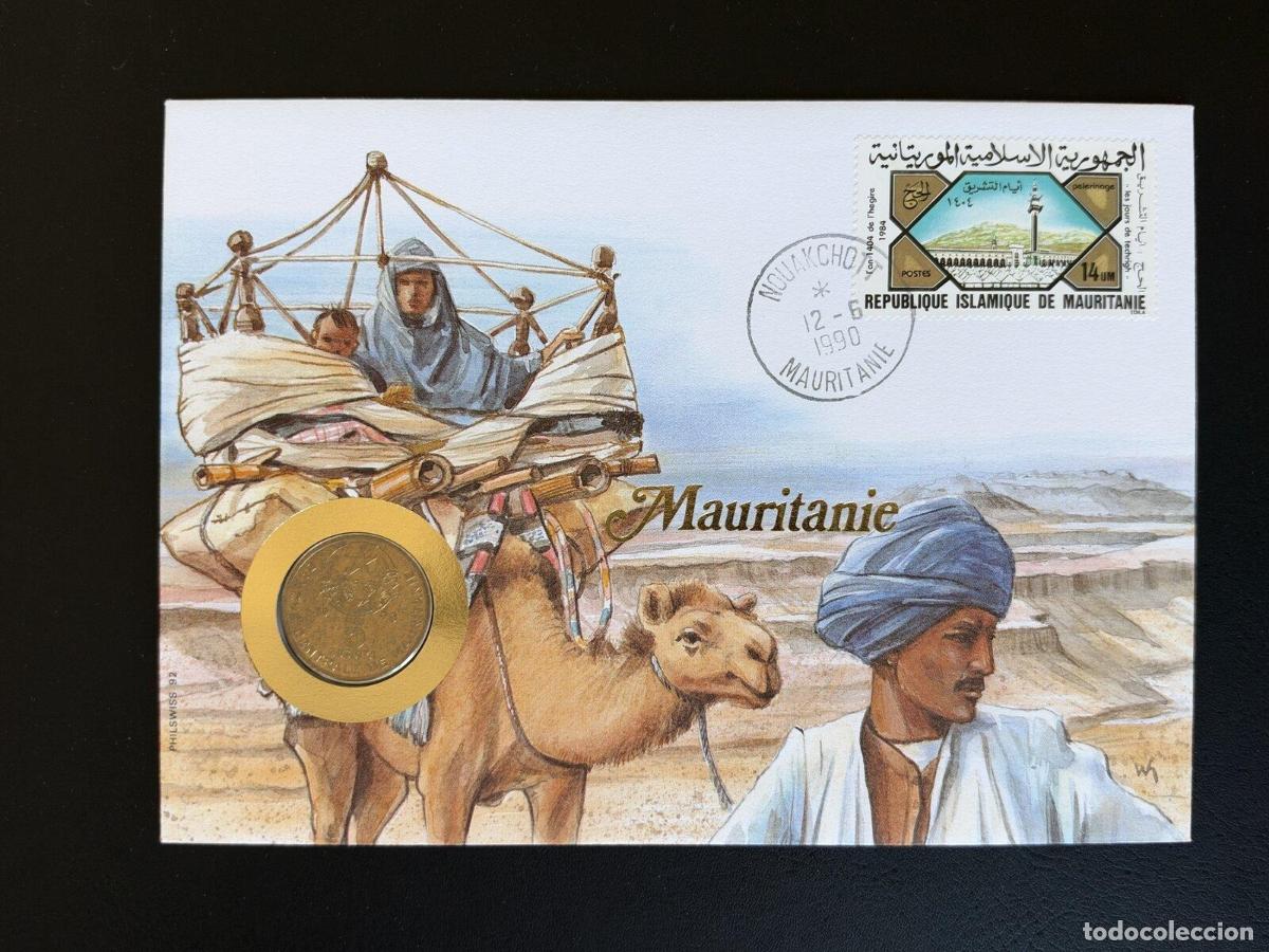 Sellos: Mauritania sobre numism&aacute;tico FDC moneda sello 1990 Nuakchot