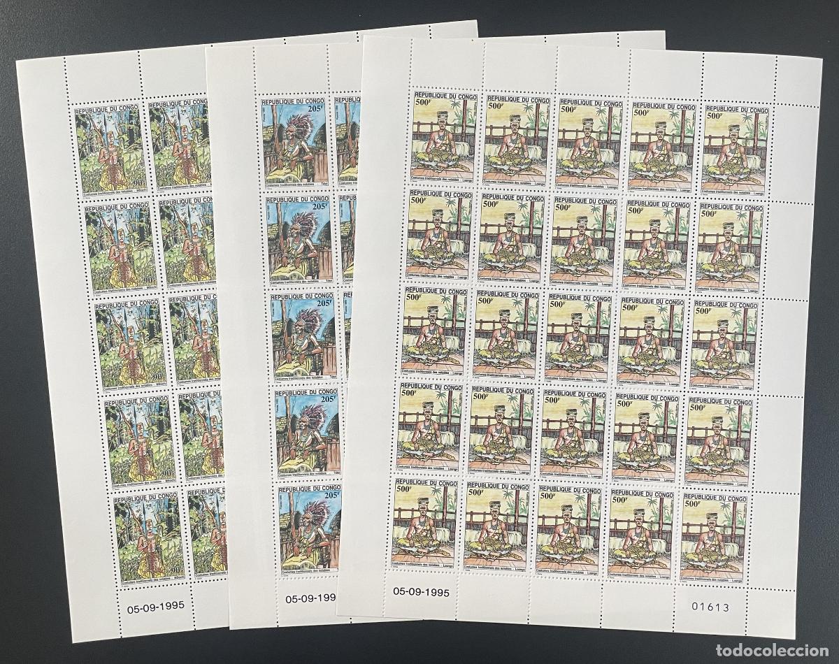 Sellos: Congo 1995 YT 1001-1003 tabl&oacute;n trajes tradicionales notables Loango