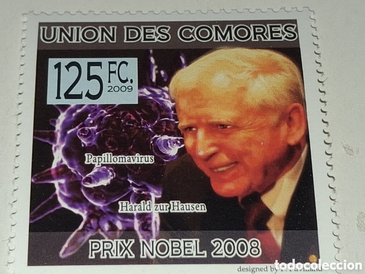 Sellos: Sello Comoras nuevo 2009. Cientifico. M&eacute;dico. Nobel. Harald Hausen. Salud. Papilomavirus. Vacuna. Me