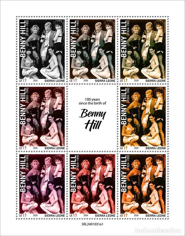 Sellos: Sierra Leona 2024 Mi. 18727-18734 hoja Benny Hill actor comedia