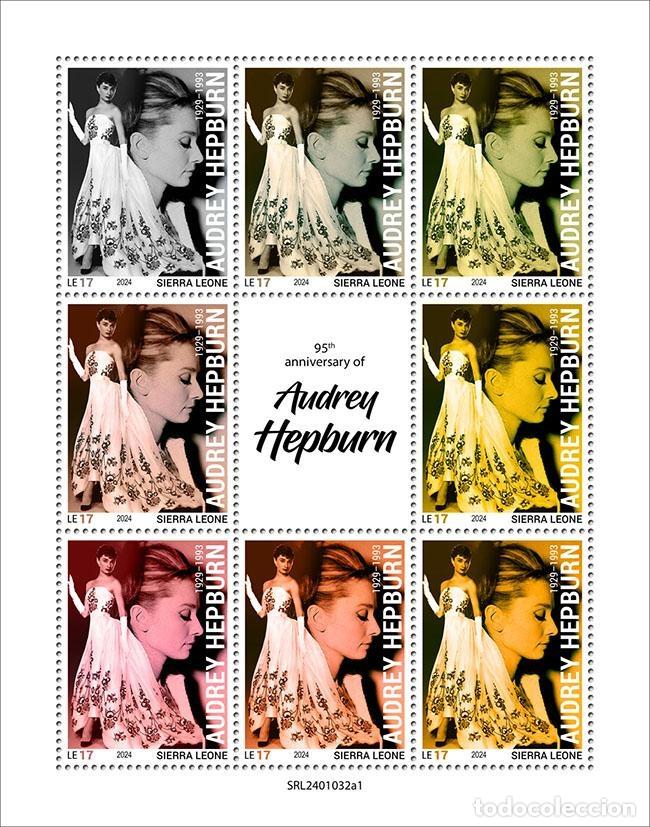 Sellos: Sierra Leona 2024 Mi. 18743-18750 hoja Audrey Hepburn actriz de cine