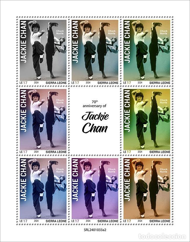 Sellos: Sierra Leona 2024 Mi. 18767-18774 hoja Jackie Chan Bruce Lee kung-fu cine