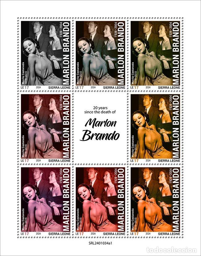 Sellos: Sierra Leona 2024 Mi. 18775-18782 hoja Marlon Brando actor de cine