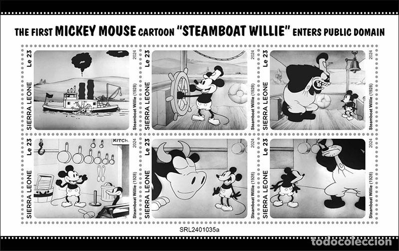 Sellos: Sierra Leona 2024 Mi. 18883-18888 hoja Mickey Steamboat Willie Disney