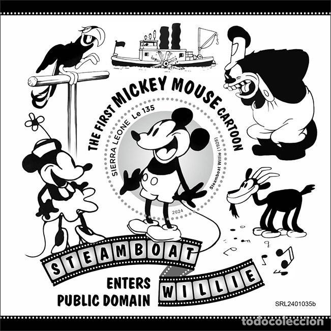 Sellos: Sierra Leona 2024 Mi. Bl. 3255 bloque Mickey Steamboat Willie Disney