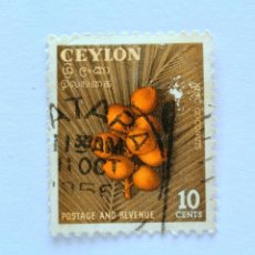 Sellos: SELLO POSTAL CEILAN - CEYLON 1954, 10 C , COCO REY , USADO. Lote 154596138
