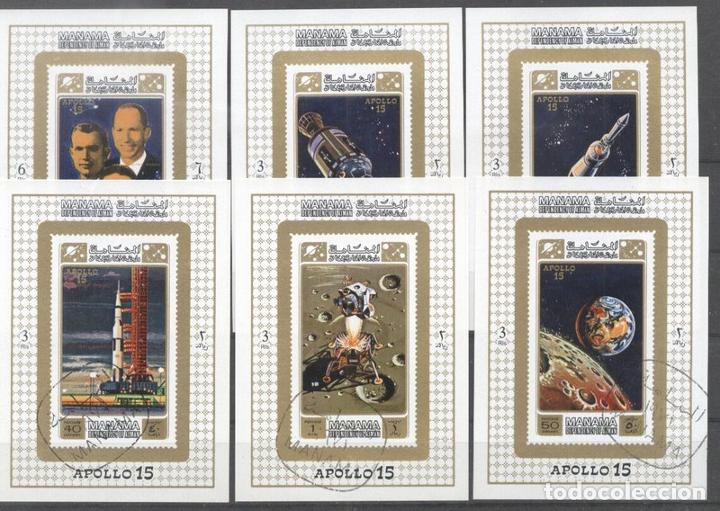 Briefmarken: Manama 1971 Space, Apollo 15, 6 imperf. mini sheet, used      T.184
