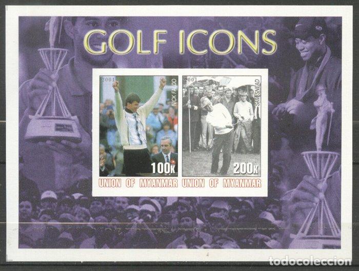 Briefmarken: Myanmar 2001 Golf Masters, imperf. sheet, MNH          S.210