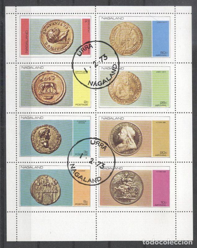 Sellos: Nagaland 1973 Coins, sheetlet, used   T.059 - Foto 1
