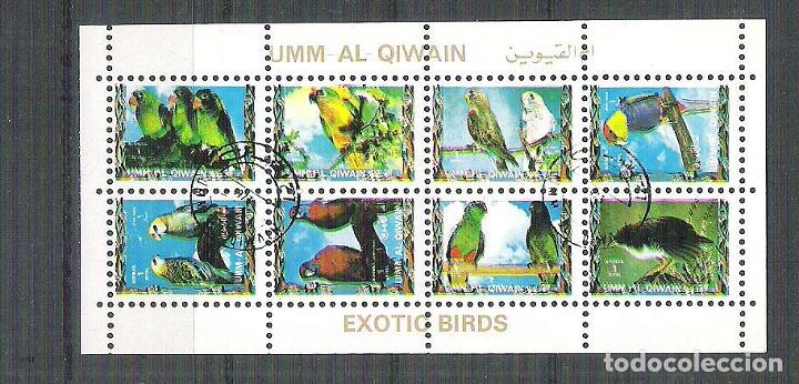 Sellos: Umm al Qiwain - Birds, perf. mini block, used  AB.059 - Foto 1