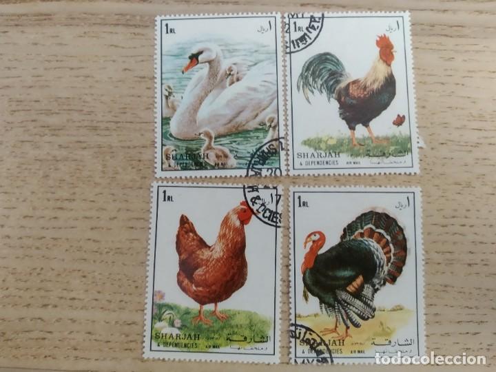 Sellos: 4 sellos SHARJAH (Emiratos Arabes Unidos) 1972. Serie Airmail Birds