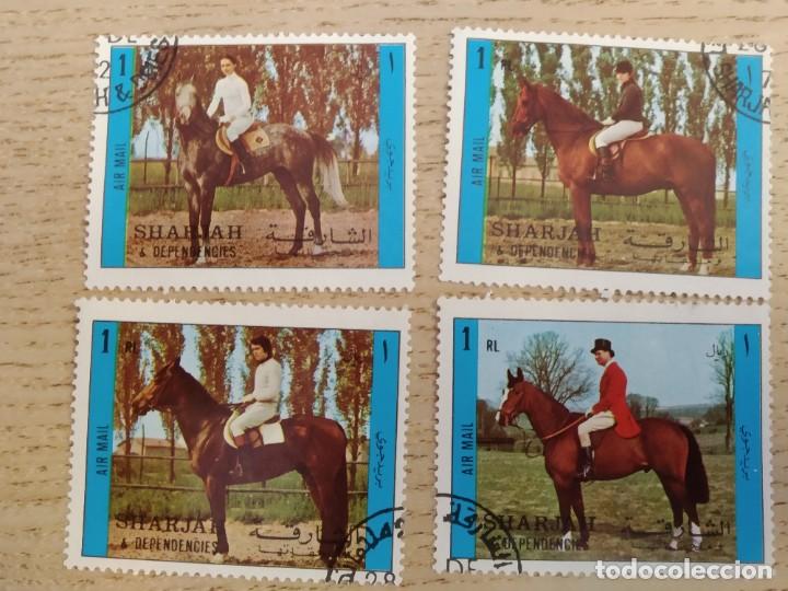 Sellos: 4 sellos SHARJAH (Emiratos Arabes Unidos) 1972. Serie Horses