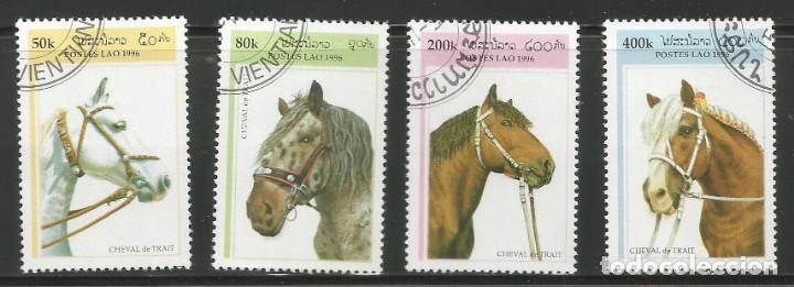 Stamps: LAOS - LAO - 1996 - 4 SELLOS CON CABALLOS - NUEVOS PERO MATASELLADOS SIN GOMA