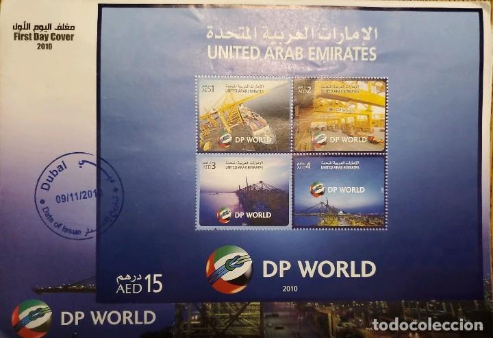 Briefmarken: O) 2010 EMIRATOS &Aacute;RABES UNIDOS, MUNDO DE LOS PUERTOS DE DUBAI, MUNDO DP, PUENTE, BARCOS DE CARGA, FD