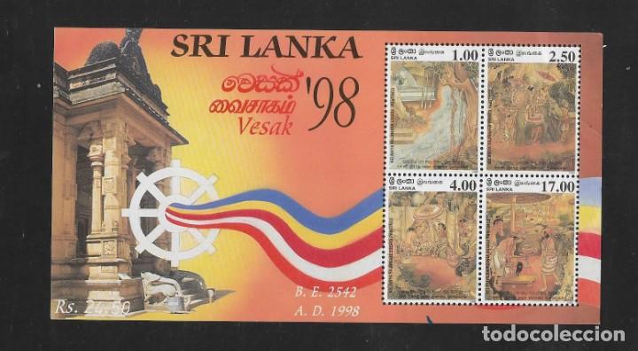 Timbres: O) 1998 SRI LANKA, VESAK FESTIVAL, KELANIYA RAJAMAHA VIHARA, CASCADA DE ARBOL, PROCESION DE GENTE EL