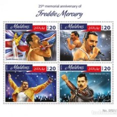 Timbres: MALDIVES 2016 SHEET MNH FREDDIE MERCURY SINGERS MUSIC CANTANTES MUSICA. Lote 322611873