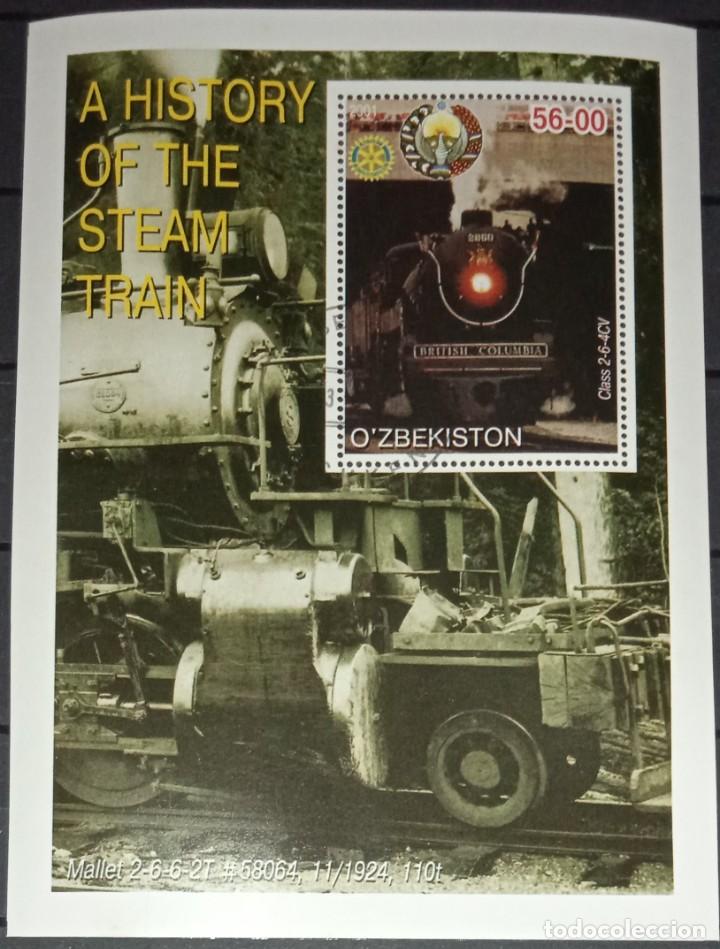 Stamps: UZBEKISTAN 2001 SHEET USED MNH TRENES A VAPOR STEAM TRAINS LOCOMOTORAS LOCOMOTIVES LOKOMOTIVEN ZUGE