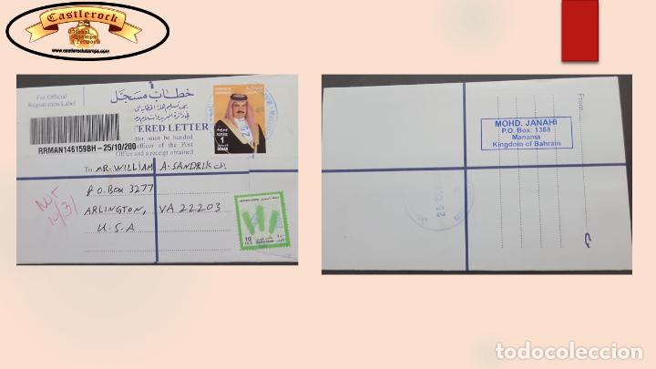 Sellos: O) BAHRAIN, KING HAMAD, FOR OFFICIAL REGISTRATION LABEL, CHARITY STAMP, CIRCULATED TO USA