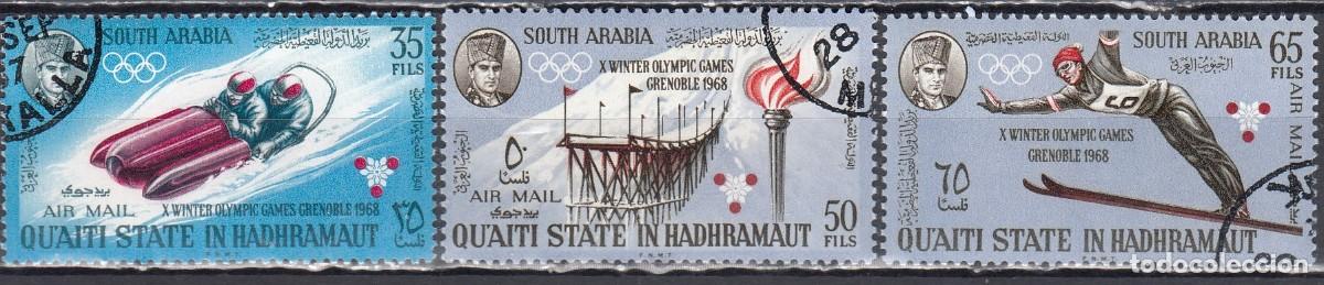 Timbres: TE 675 - QUAITI STATE IN HADHRAMAUT 1966 - Yvert A&eacute;reo 6/6B - DEPORTES. J.O. GRENOBLE