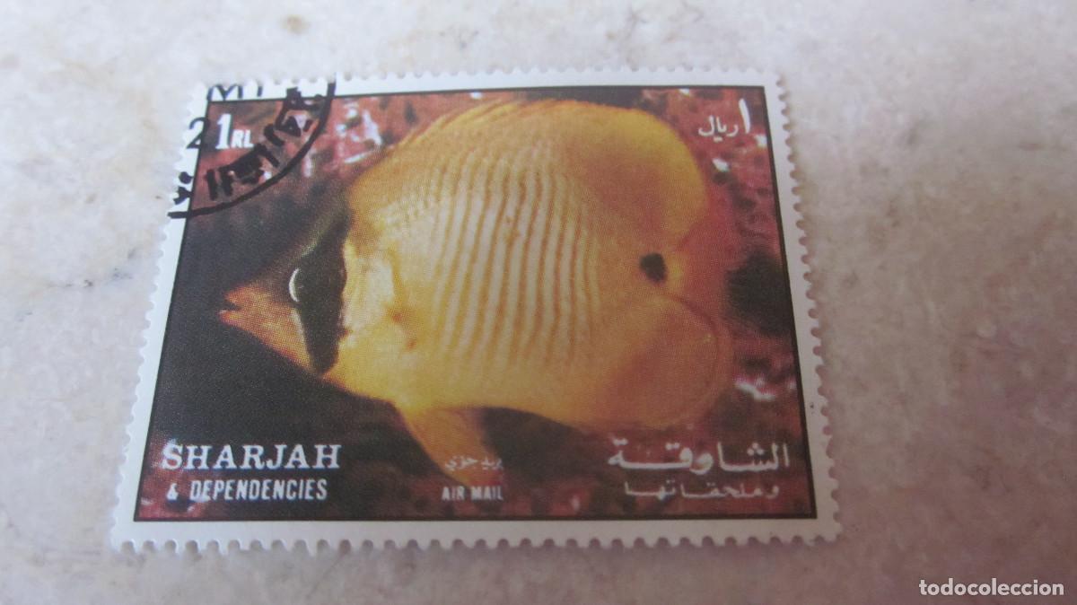 Stamps: SELLO 1 RYAL SHARJAH & DEPENDENCIES