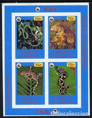 Stamps: KARAKALPAKIA 1996 SHEET MNH IMPERF WWF FAUNA SERPIENTES SNAKES SERPENTS LAGARTOS LIZARDS LEZARDS