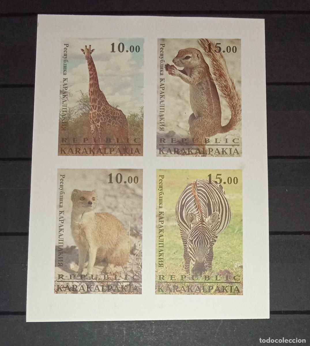 Stamps: KARAKALPAKIA 1996 SHEET MNH IMPERF FAUNA MAMIFEROS CEBRAS ZEBRAS JIRAFAS MANGOSTAS ARDILLAS WILDLIFE