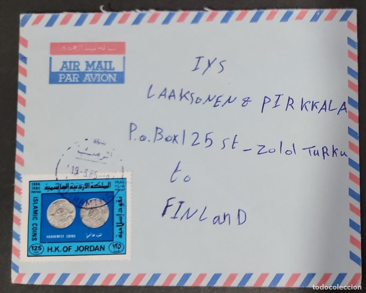 Selos: O) 1985 JORDAN, ISLAMIC COINS, CIRCULATED COVER TO FINLAND