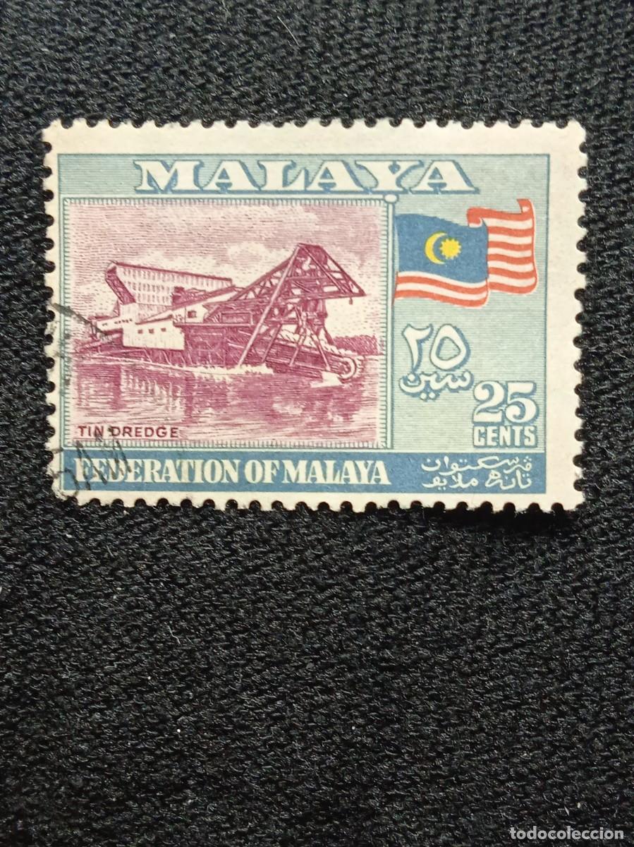 Stamps: SELLO FEDERATION MALAYA, TIN DREDGE - DRAGA EXTRACCI&Oacute;N ESTA&Ntilde;O, 25 CENTS 1957