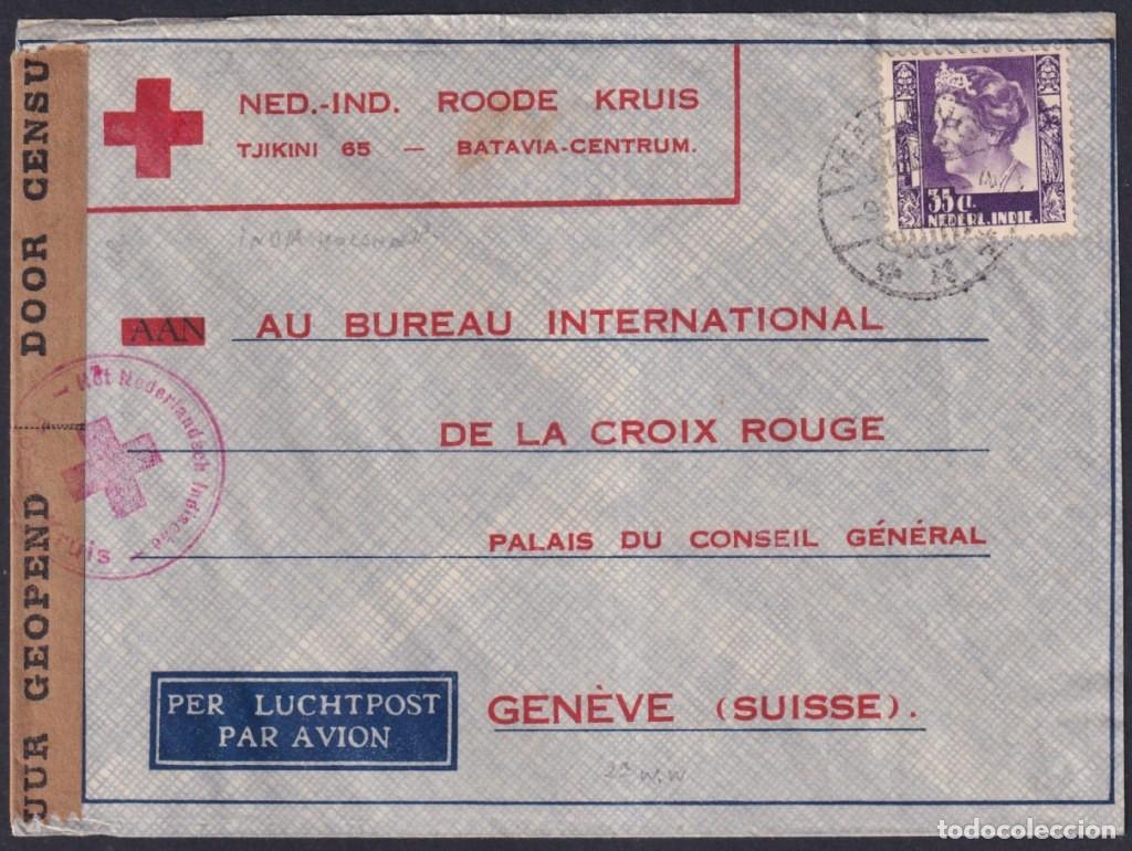 Stamps: F-EX38938 INDONESIA HOLLAND INDIE NEDERLAND 194? WWII CENSORSHIP RED CROSS.