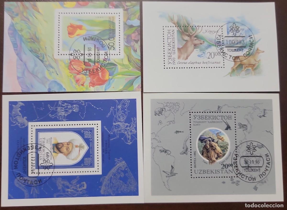 Timbres: EL)1993-95 UZBEKISTAN, FLOWERS AND FAUNA OF UZBEKISTAN, TULIP 50R, BACTRIAN DEER20R, CENTENARY OF TH