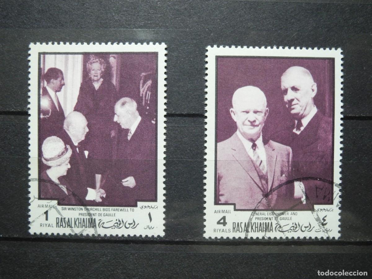 Timbres: Ras al Khaima 1970 Michel:453A 465A De Gaulle y Eisenhower