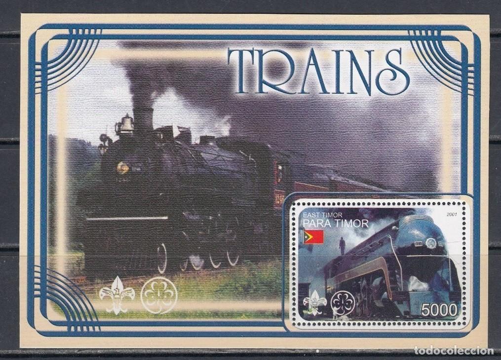 Stamps: TIMOR 2001 SHEET MNH TRENES A VAPOR STEAM TRAINS LOCOMOTORAS LOCOMOTIVES LOKOMOTIVEN TRENI