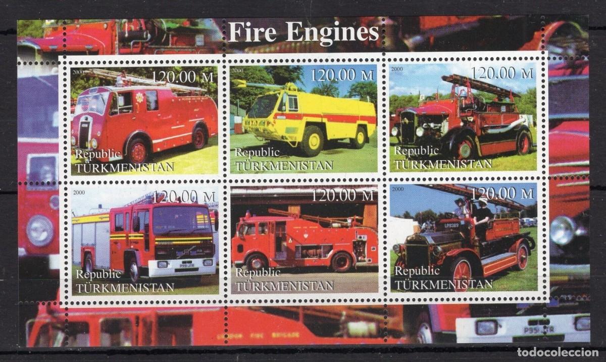 Francobolli: TURKMENISTAN 2000 SHEET MNH BOMBEROS POMPIERS FIRE ENGINES FIRE TRUCKS POMPIERI FEUERWEHRLEUTE