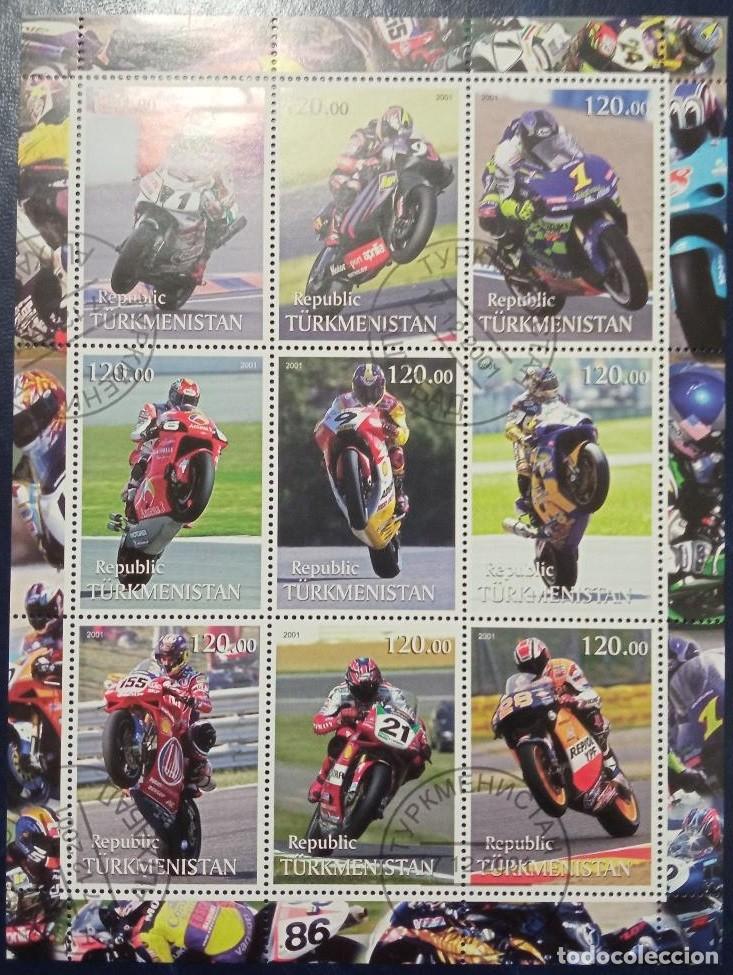 Stamps: TURKMENISTAN 2001 SHEET USED MNH MOTORCYCLING MOTOCICLISMO MOTOCICLETAS MOTORCYCLES DEPORTES SPORTS