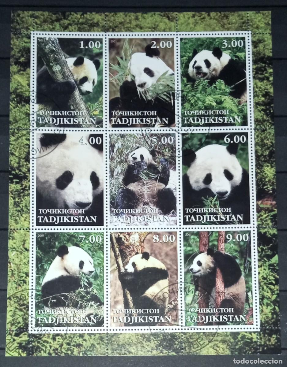 Timbres: TADJIKISTAN 2001 SHEET USED MNH FAUNA MAMIFEROS OSOS PANDA BEARS PANDAS OURS URSOS BAREN WILDLIFE