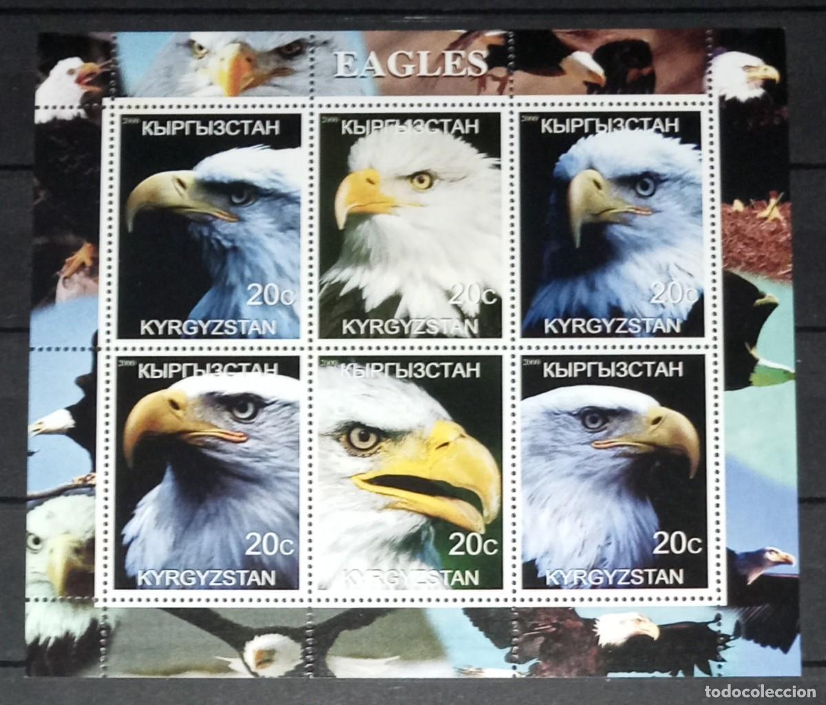 Selos: KYRGYZSTAN 2000 SHEET MNH FAUNA AVES BIRDS OF PREY EAGLES AIGLES AGUILAS ADLER AQUILE RAPACES RAPACI