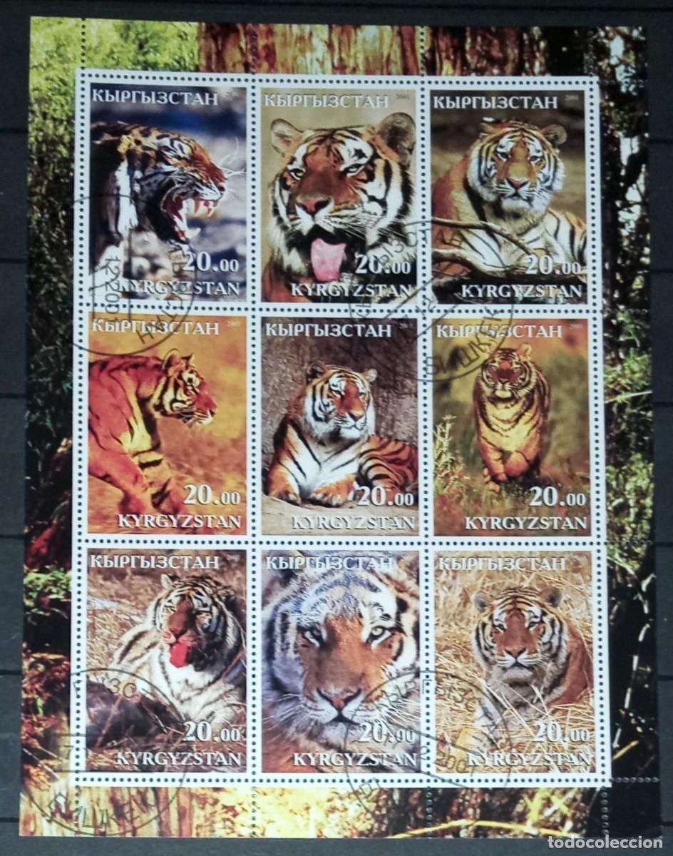 Timbres: KYRGYZSTAN 2001 SHEET USED MNH FAUNA MAMIFEROS TIGERS TIGRES RAUBKATZEN FELINOS FELINES WILD CATS