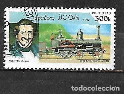 Sellos: 1997: LAOS Locomotoras de vapor - Robert Stephenson y &rdquo;Long boiler&rdquo;. 1848 (CTO)