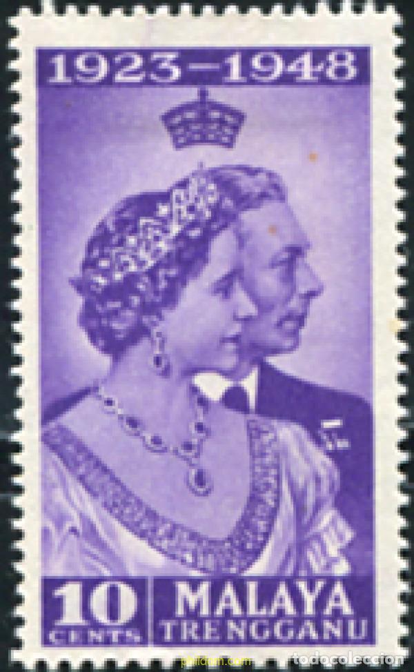 Sellos: 779524 HINGED MALASIA. TRENGGANU 1948 BODAS DE PLATA DE LA PAREJA REAL