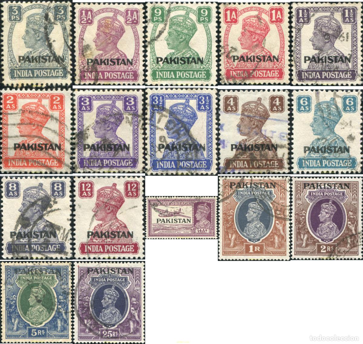 Sellos: 786099 USED PAKISTAN 1947 SELLOS DE INDIA INGLESA DEL 1937-39 SOBRECARGADOS