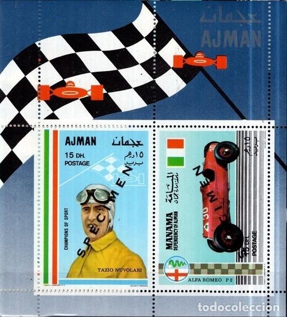 Sellos: AJMAN MANAMA 1969 SHEET MNH SPECIMEN TAZIO NUVOLARI CAMPEONES DEL DEPORTE COCHES DE CARRERAS SPORTS