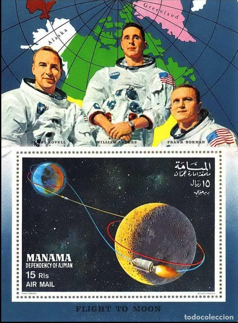 Sellos: MANAMA 1969 SHEET MNH APOLLO 8 SPACE ESPACE ESPACIO FRANK BORMAN JAMES LOVELL WILLIAM ANDERS